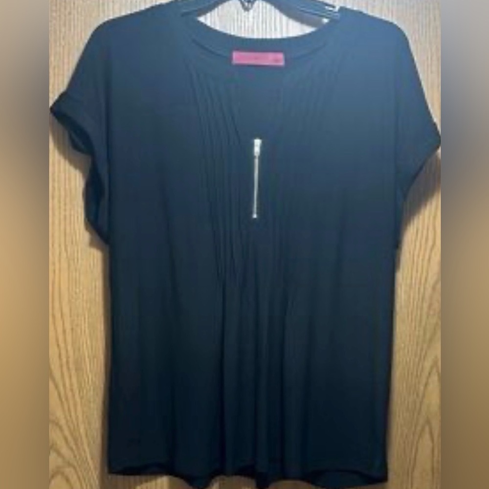 Women’s Love Scarlett Black Pleated Blouse with Gold Zipper, Med